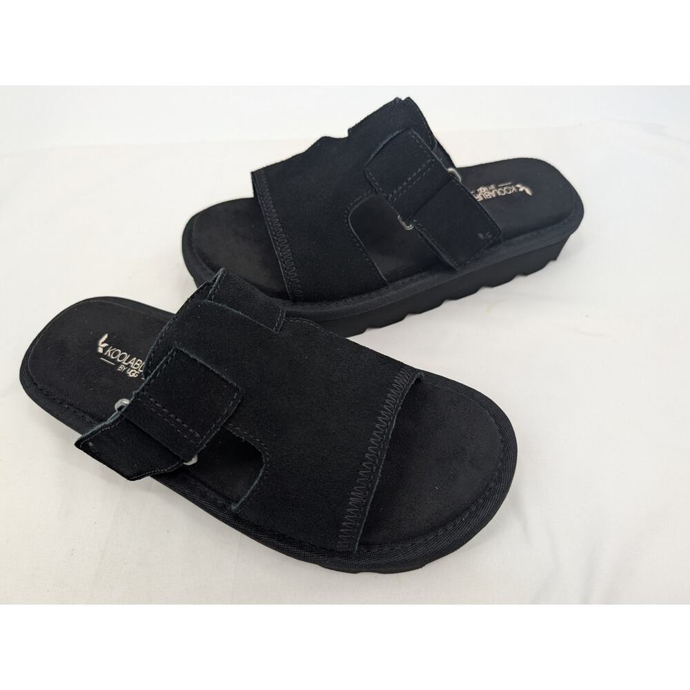 NWT Koolaburra by UGG Tizz Slide Sandals 5.5 Black Suede Chunky Adjustable NIB